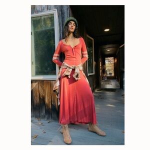 Sold Out! NWT Free People Just Like Heaven Henley Maxi T-Shirt Dress in Red XS